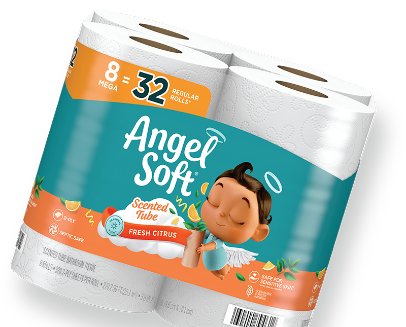 Pack of Angel Soft Citrus Scented bathroom tissue.